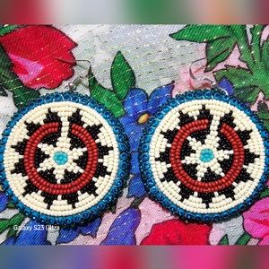 Beaded Navajo Powwow Earring Navajo Basket Design